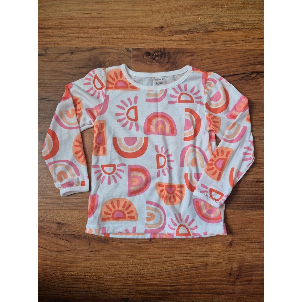 Carter's Shirt Girls Sized 3T Boho Rainbow Long Sleeve Crew Neck White Pink 8237